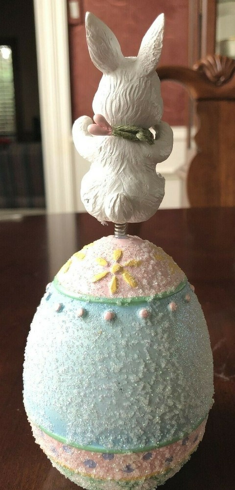 Sparkle Happy Easter Egg with Spring Bunny Rabbit on Top 7.5" x 3.5" x 3.5"