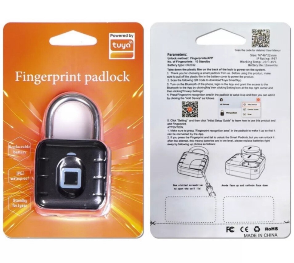 Waterproof Fingerprint Padlock Lock Smart APP Bluetooth Lock Door Keyless