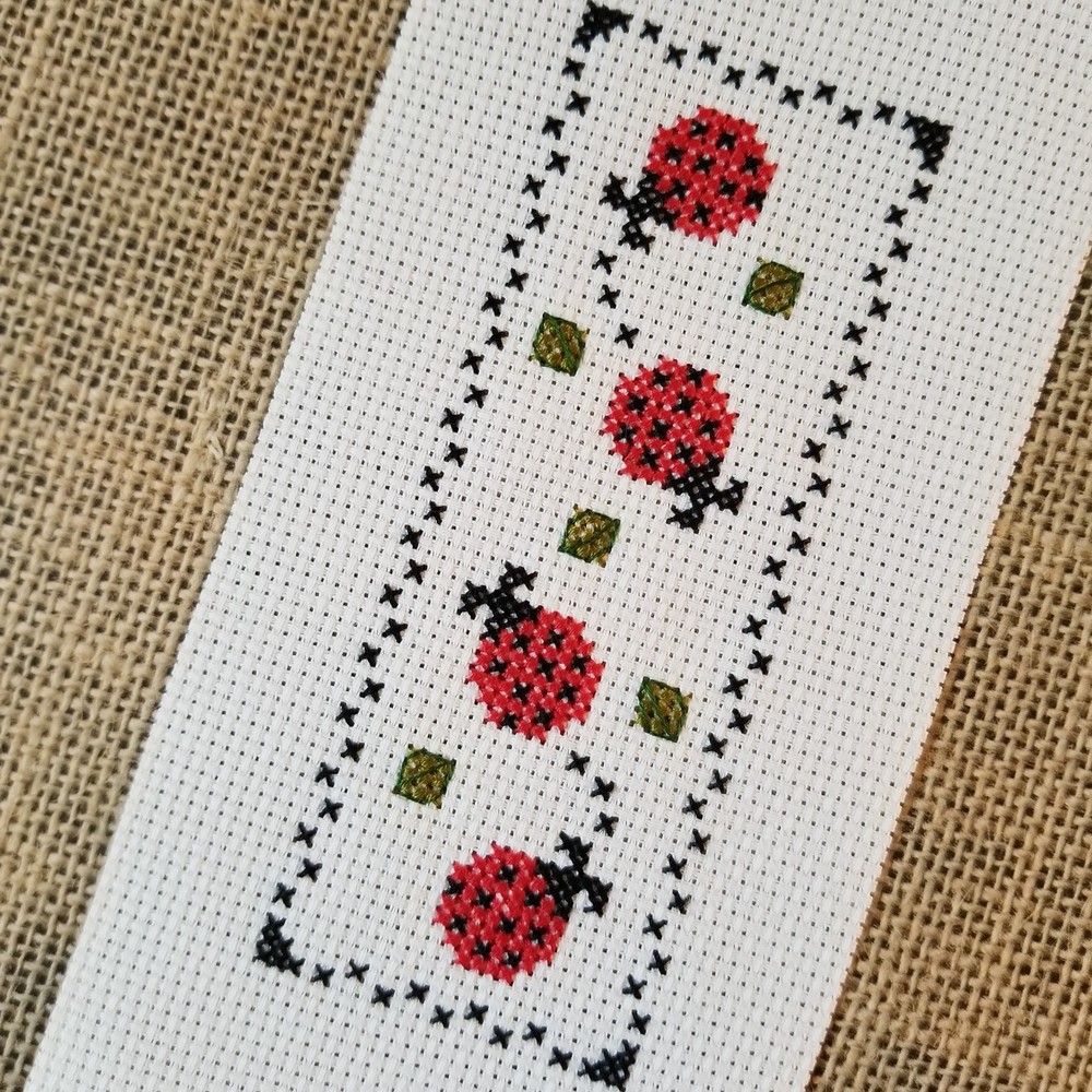 Finished Completed Cross Stitch Ladybug Piece for Bookmark