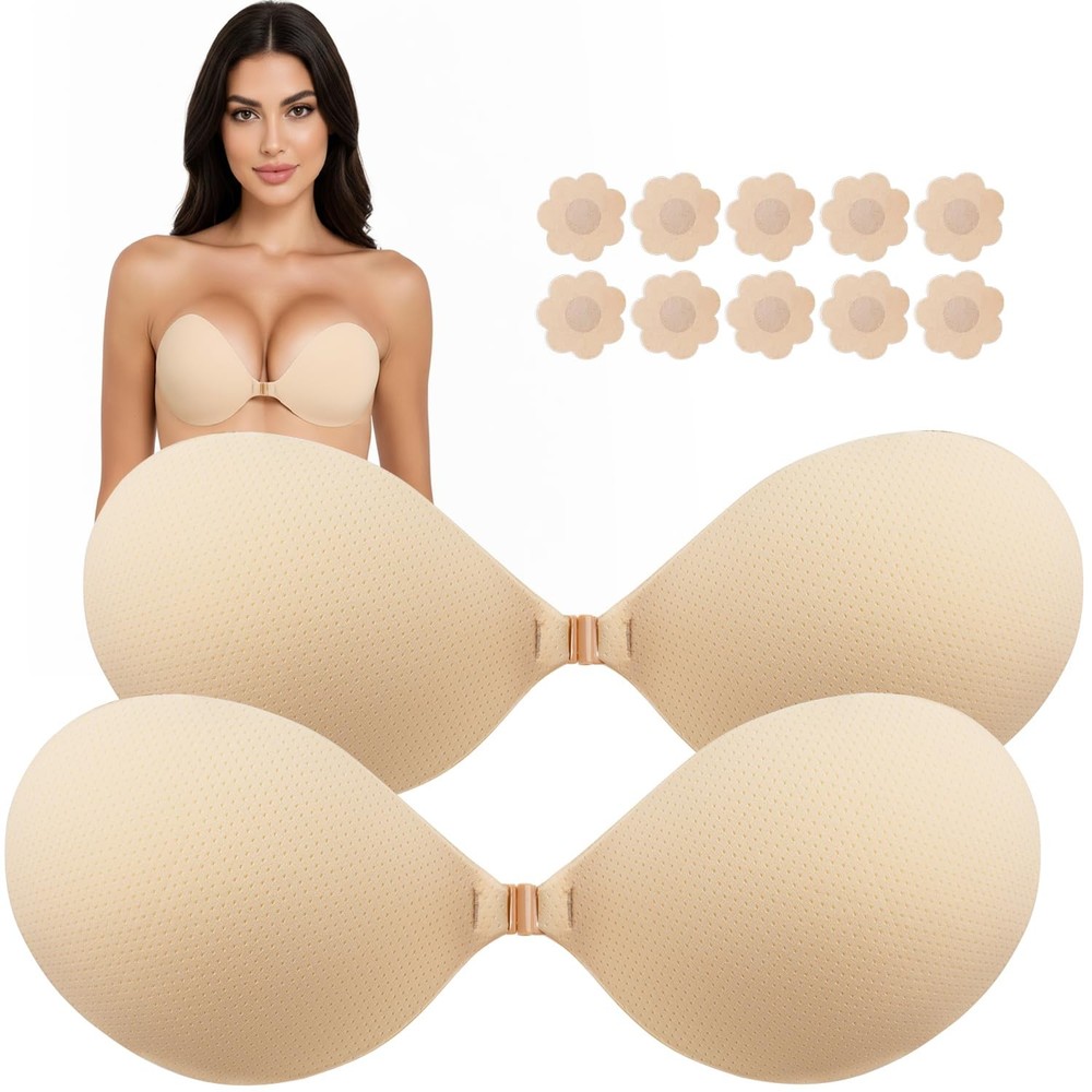 Seconds Countdown 2 Pairs Sticky Bra Push Up - Invisible B, Beige-2pcs