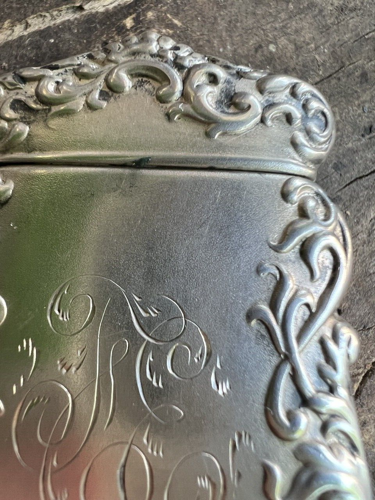 Antique Sterling Silver Vesta Match Safe Case Repousse Victorian with Monogram