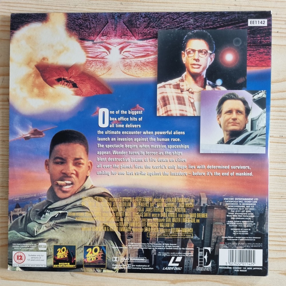 Independence Day Laserdisc pal cert 12