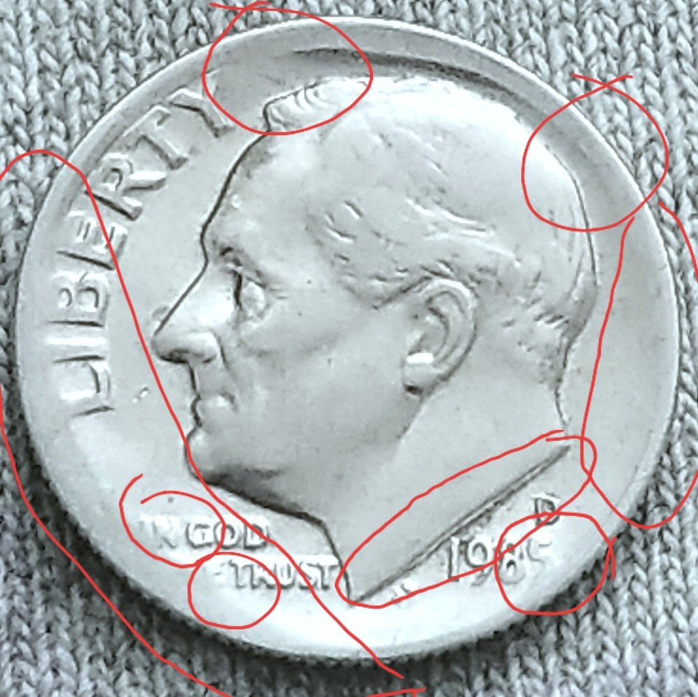 1985 D Roosevelt Dime 10c Strike Errors Broadstrike error Fade Fat Letters GREAT