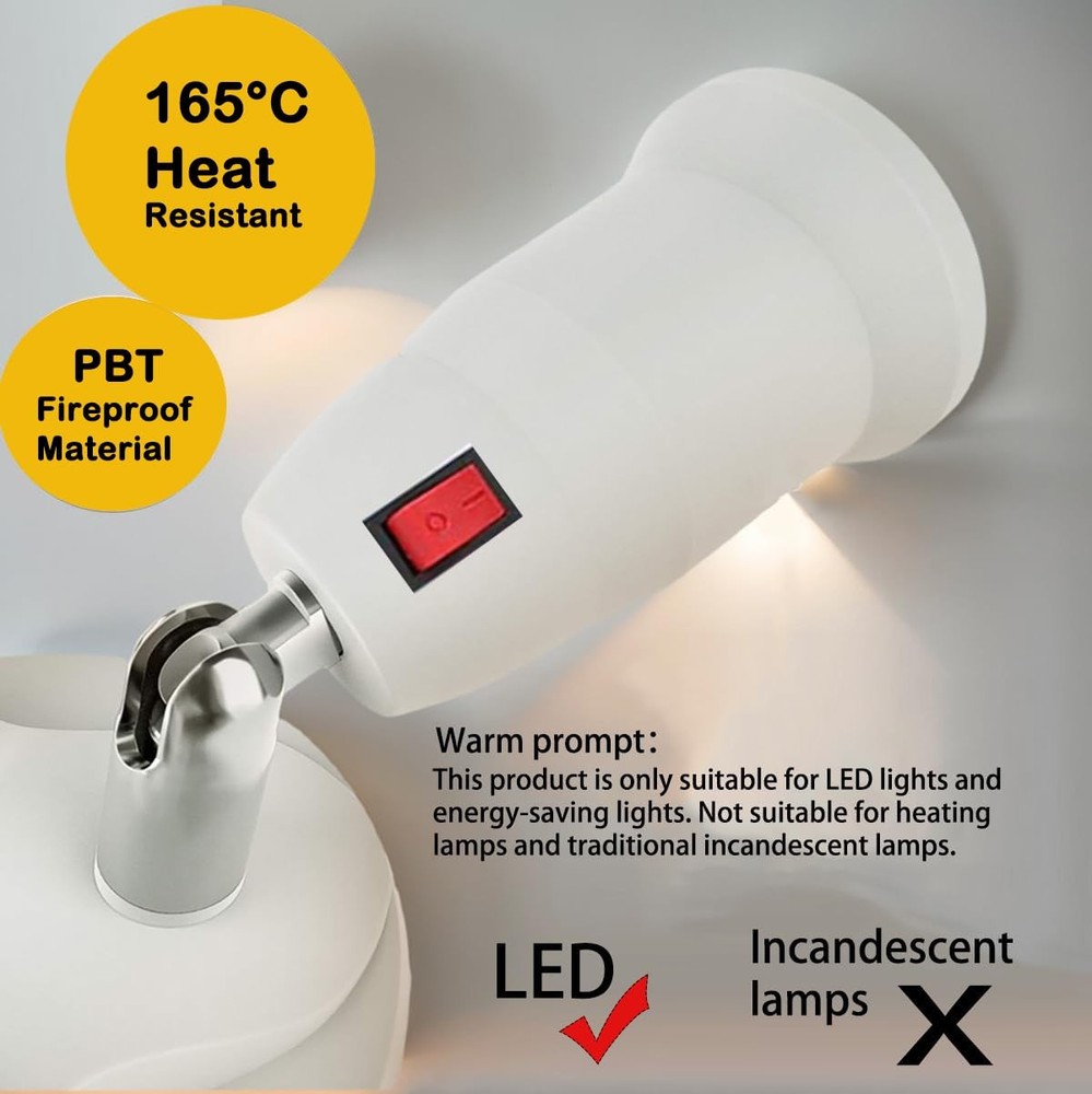 CLWHJ 360 Degrees Adjustable 2 in 1 E26/E27 Splitter Socket Adapter. White
