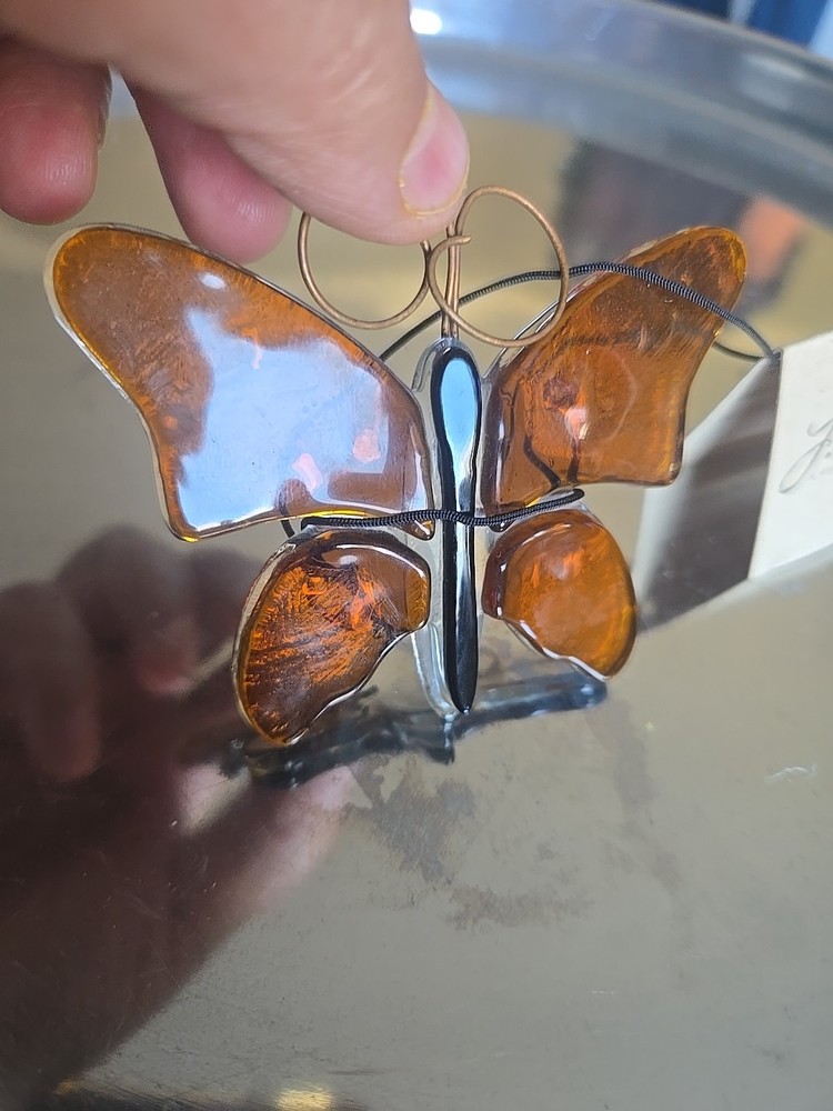 J. Devlin Amber Glass Butterfly 2.5 X 2 NWT