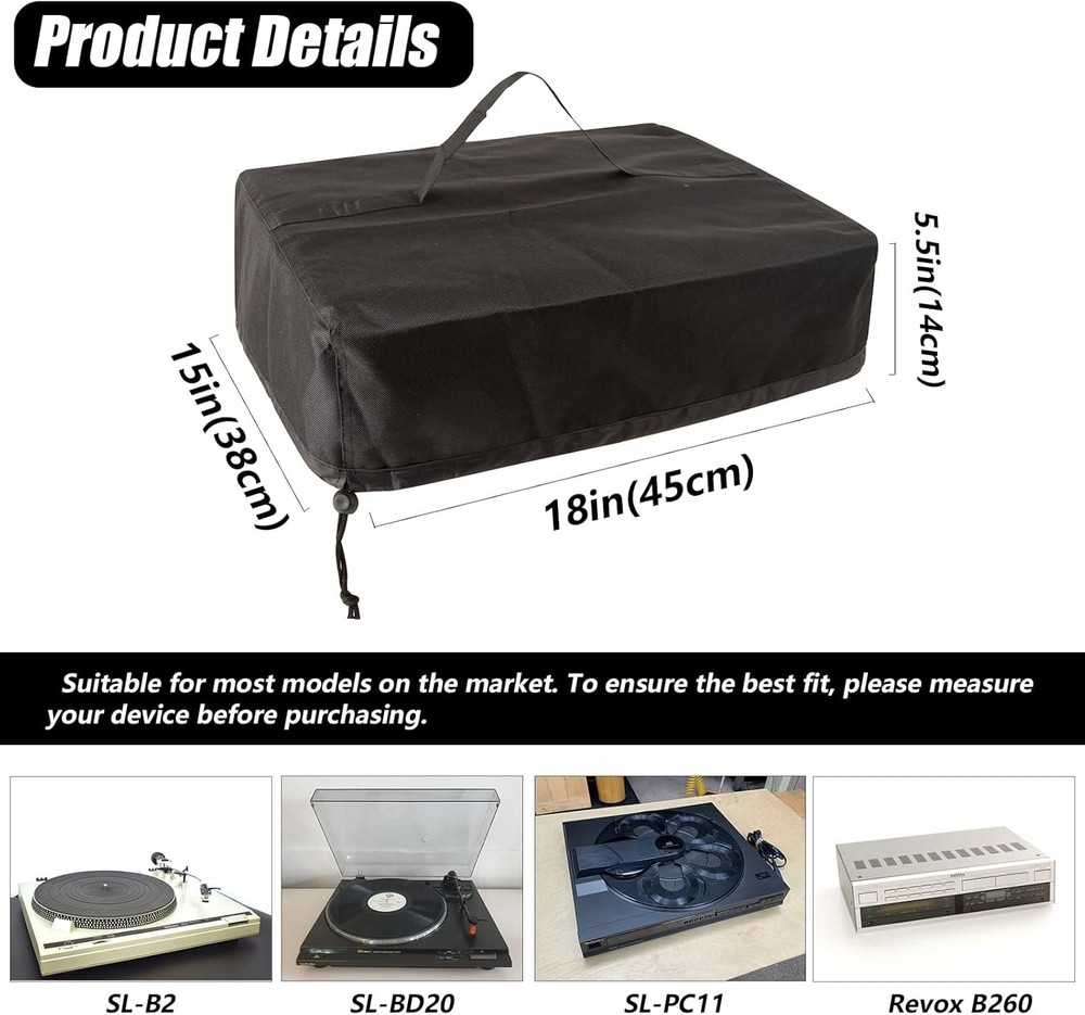 Black Adjustable Drawstring Turntable Dust Cover - Protects Against Dust & Water