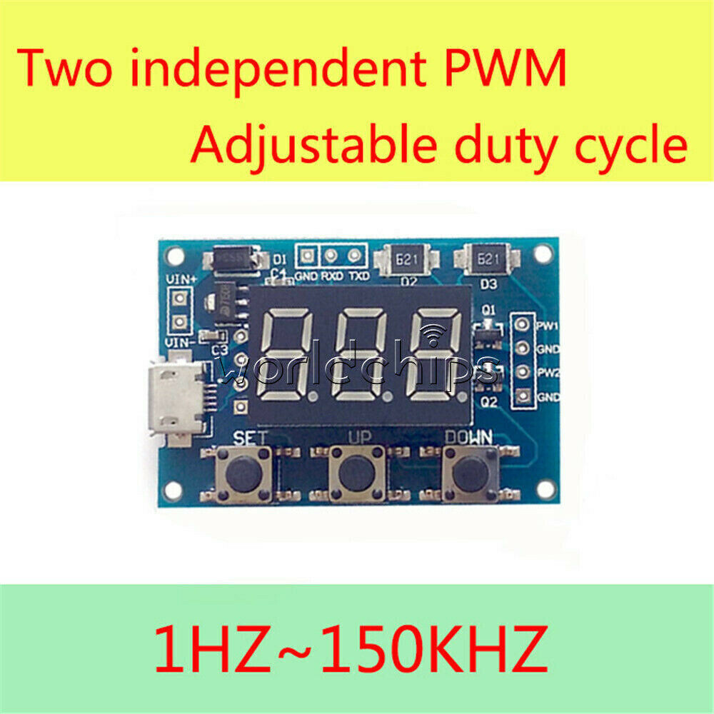 2CH PWM Pulse Frequency Duty Cycle Square Wave Signal Generator LCD Module
