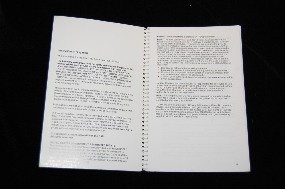 IBM Personal Printer Series II 2380 & 2381 User's Reference Guide Manual Used