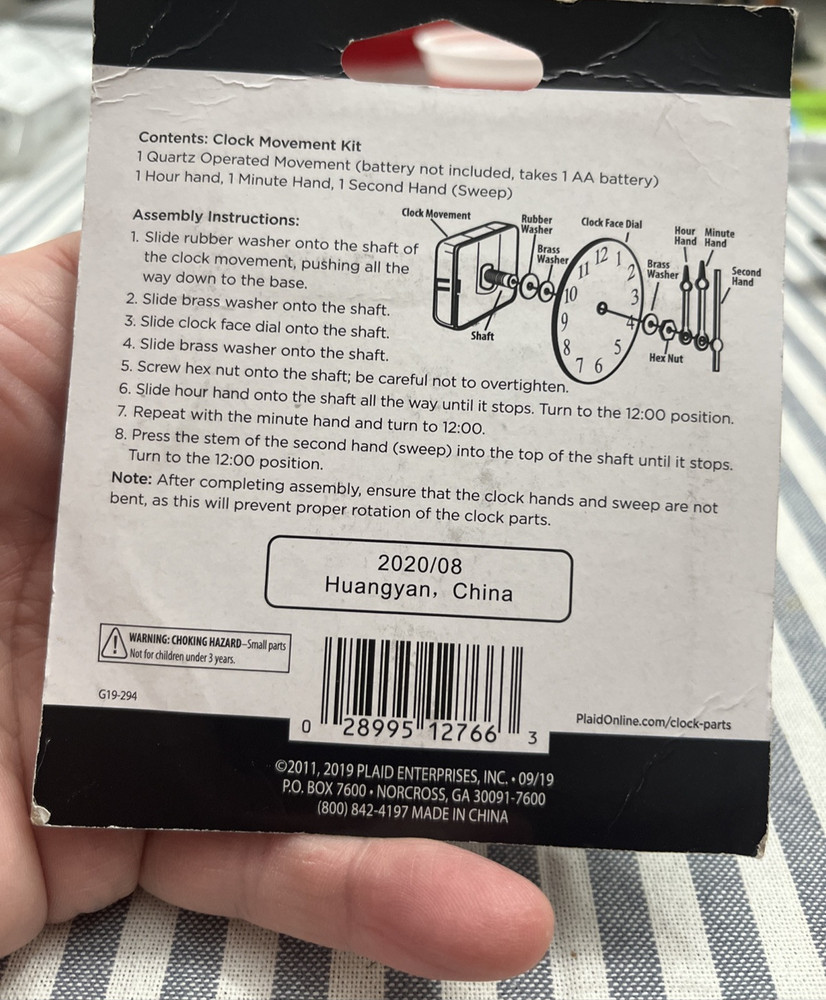 Plaid Clock Movement Kit 4pc 12766E