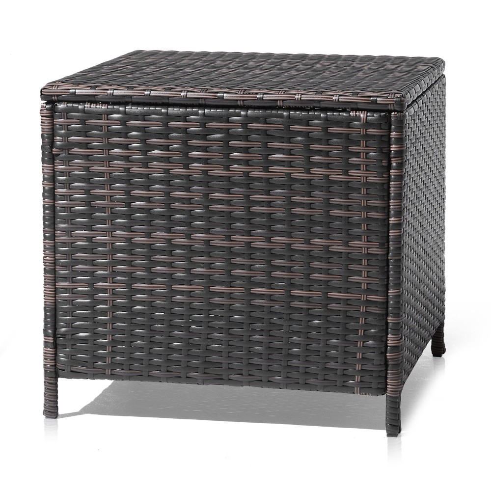 PE Wicker Side Table with Storage,Patio Rattan End Table Square Container
