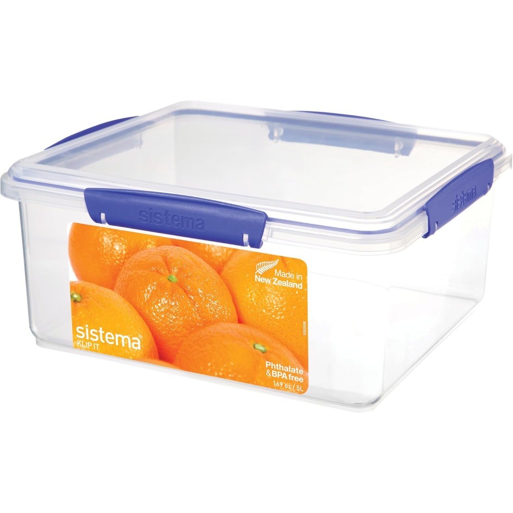 Food Storage Container, 7 L, Airtight & Stackable,BPA-Free,Clear with Blue Clips