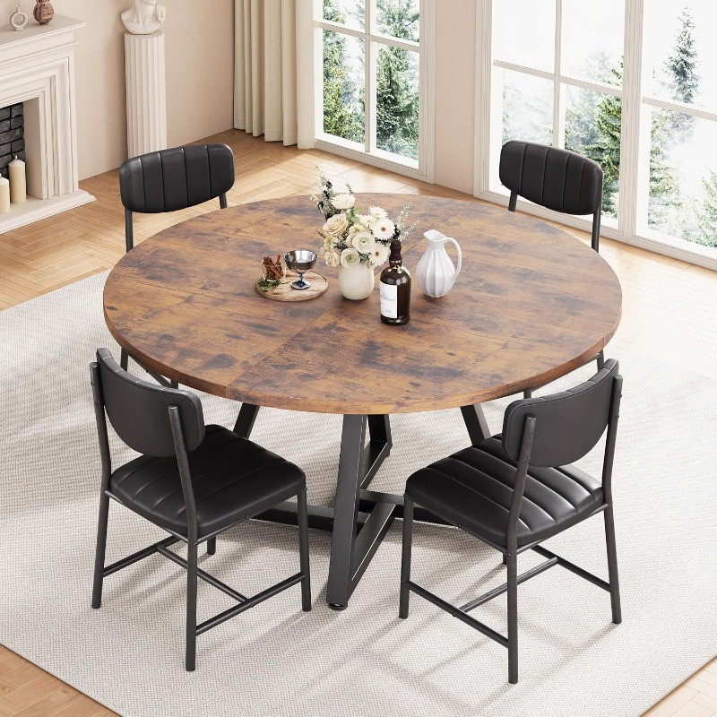 42“Round Kitchen Dining Room Table for 2-4, Circle Dining Dinner Table Pedestal