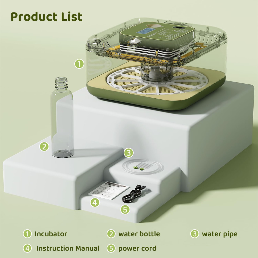 12-Egg Incubator with LED Display, Automatic Temperature and Humidity Control, a