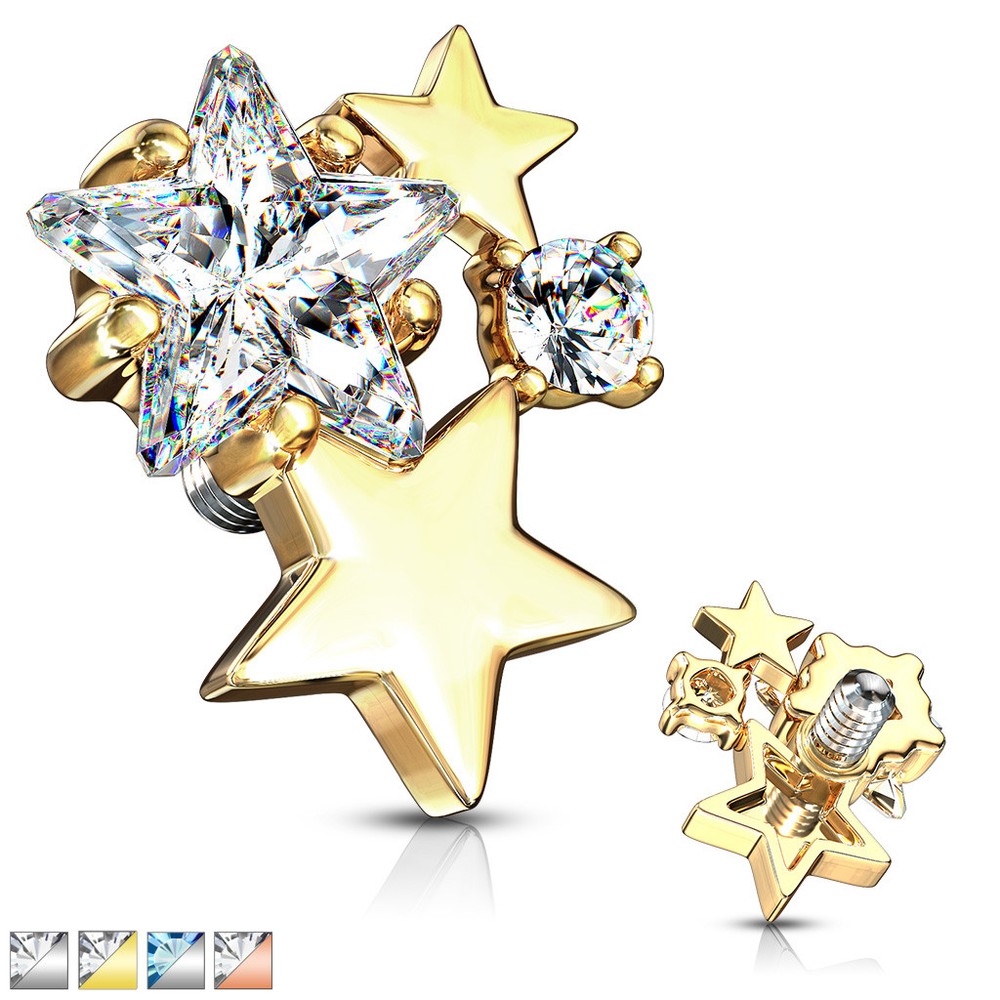 CZ Cluster Stars Internally Threaded Dermal Anchor Tops 14G