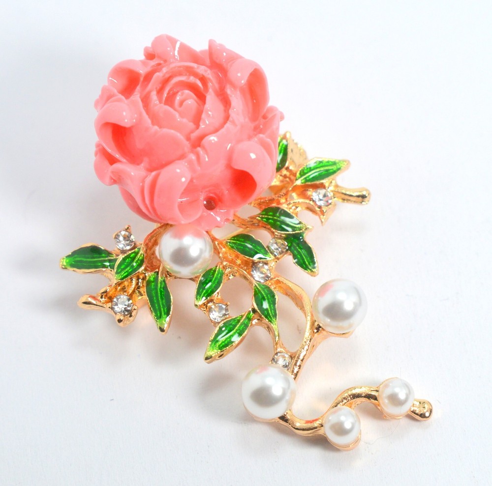 PINK CARVED FLOWER MODERN BROOCH