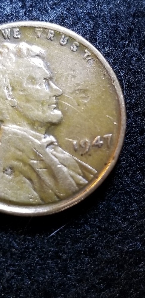 1947 P Lincoln Wheat Cent Strike Through Grease on Obverse Error Reverse Error