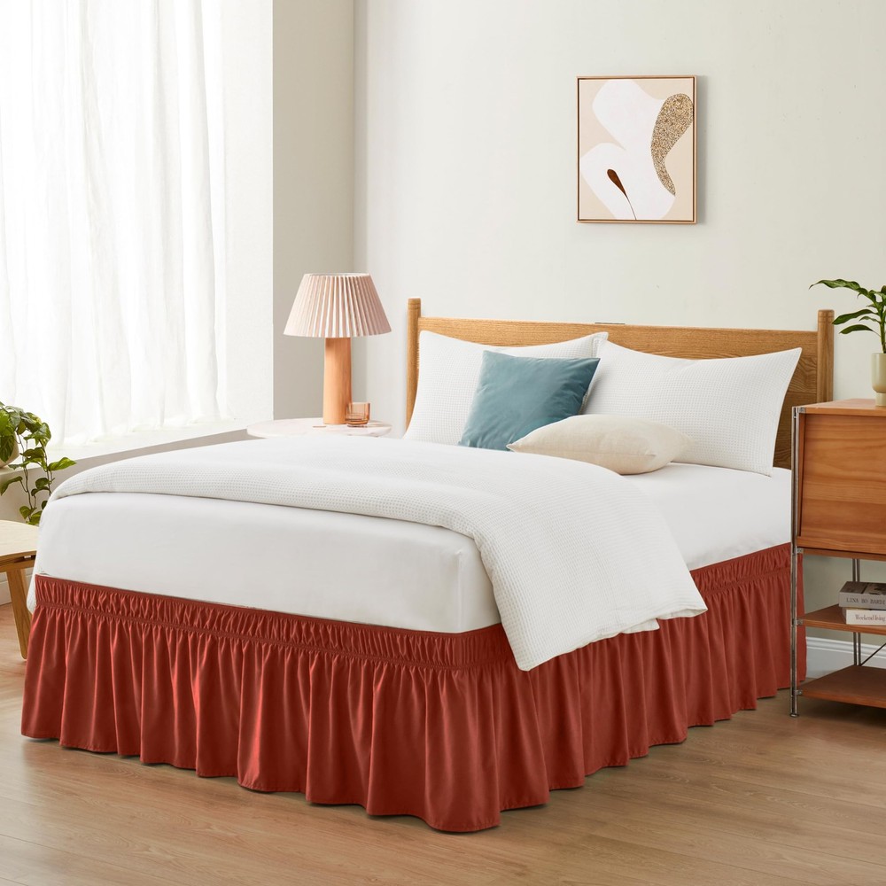 Entisn Orange Adjustable Bed Skirt for Full & Full/Queen - 14" Drop,
