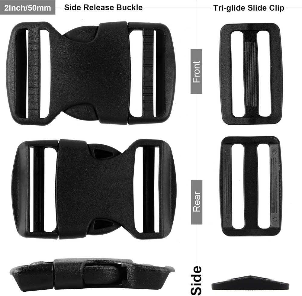 Set of 4 Adjustable Plastic Buckles (12 Pack, 4 Double Quick Side Release Black