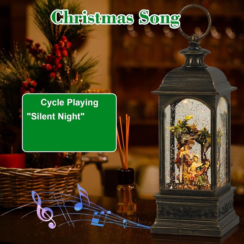 Nativity Music Snow Globe Lantern with Timer Battery Operated & USB Powered L...