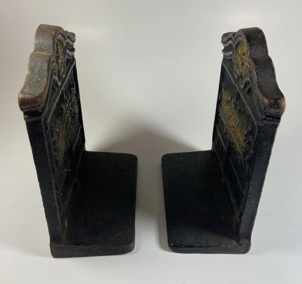 Vtg Cast Iron Bookend Set - Shakespeare Library Theme