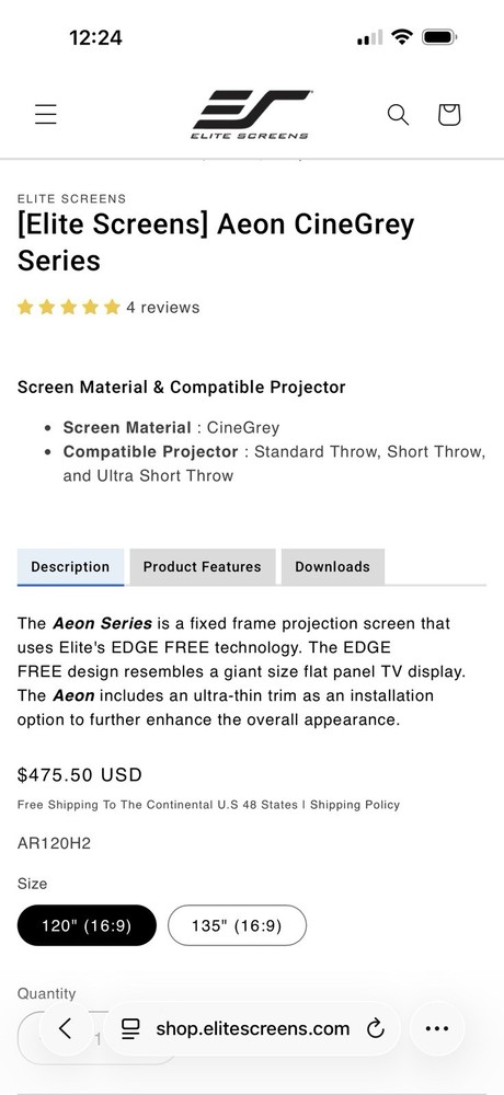 Elite Projector Screen AR120H2 120 Inch