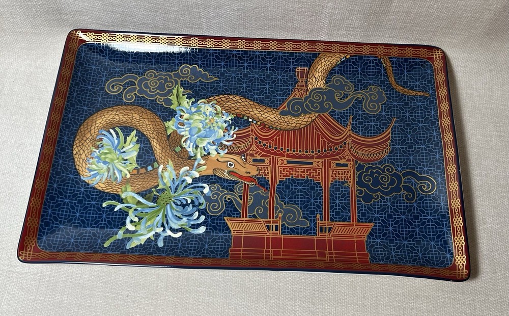 Williams Sonoma Lunar Snake Large Rectangular Platter Blue