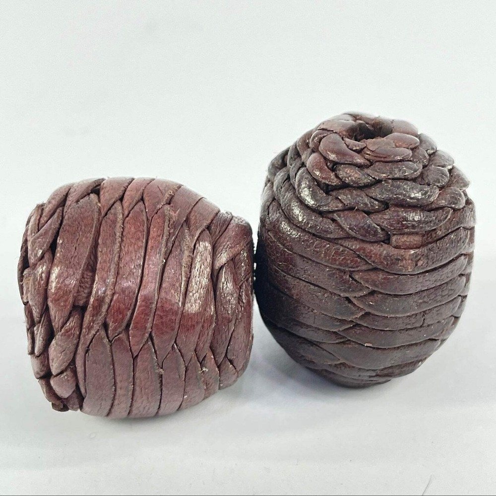 6 Woven Leather Beads Morocco