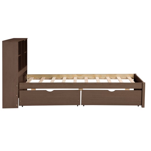 Built-in USB Port On Bookcase Headboard, Modern Twin Size Bed Frame