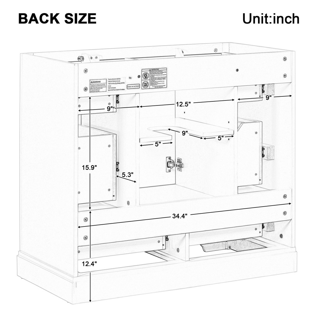 36" Bathroom Vanity with Sink Combo, Six Drawers, Multi-Functional Drawer Divi