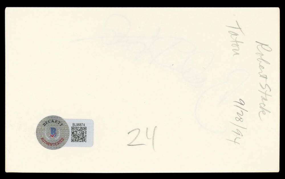 Robert Stack Airplane! Authentic Signed 3x5 Index Card Autographed BAS #BL96874
