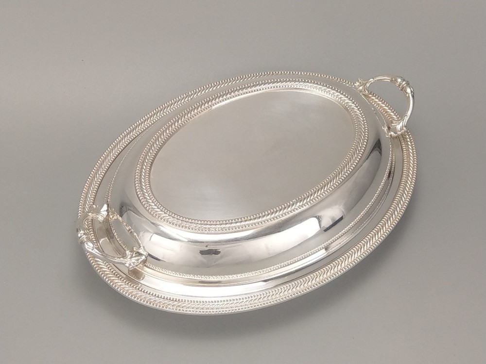 Silver plated entrée dish medium oval meat serving dish plated on copper
