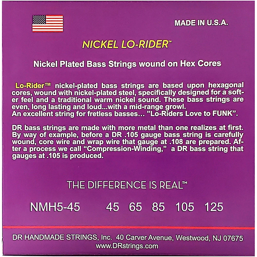 DR Strings Nickel Medium Lo-Riders 5-String Bass Strings