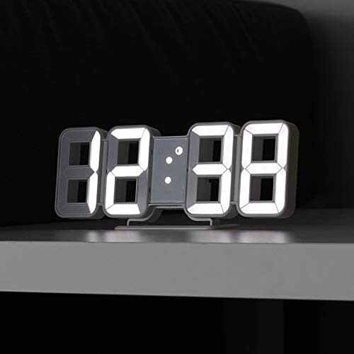 3D Pure Mini White LED Clock, Multi-Function LED 8.5" White Table Alarm Clock