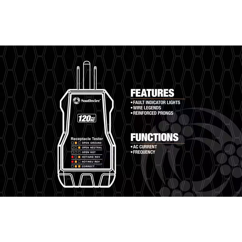 120-Volt AC Receptacle Tester with Push-Button GFCI Test