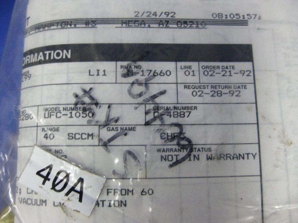 Unit UFC-1050 Mass Flow Controller, CHF3, 40 sccm, Reburbished