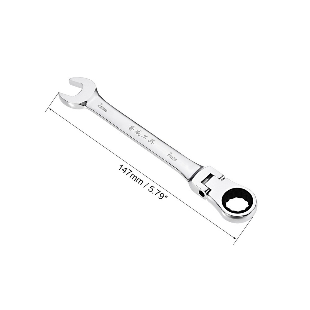 7mm Flex-Head Ratcheting Combination Wrench 72 Teeth 12 Point Box End