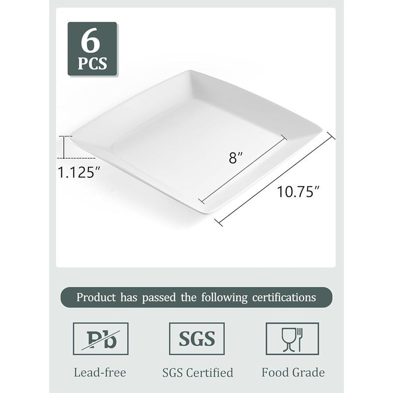Porcelain Square Plates Multiuse Dinnerware Microwave Dishwasher Safe Set New