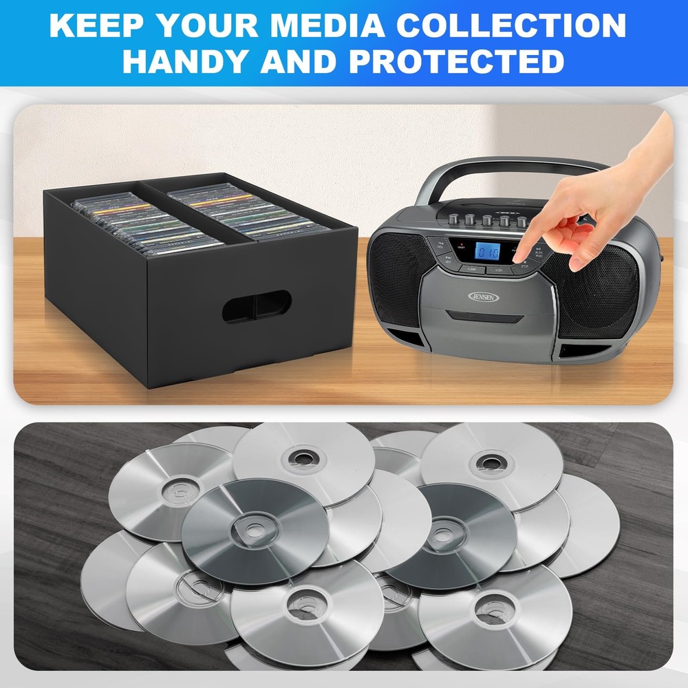 CD Storage Boxes,3 Pack 2 Compartment Cardboard CD Case Storage,CD Case Holde...