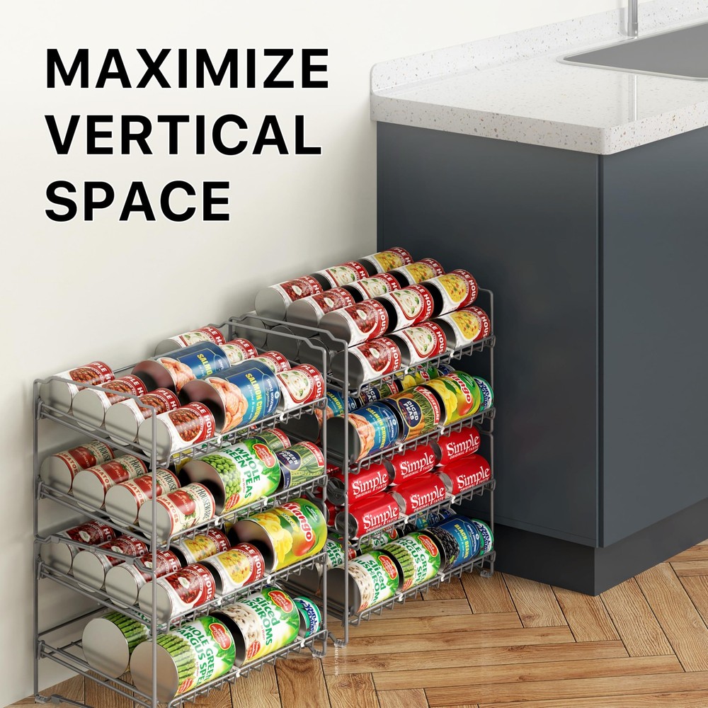 2 Tier Stackable Can Rack, Silver, 2 Pack