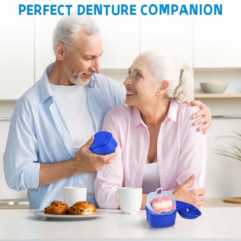 2 Pack Colors Denture Bath Case Cup Box Holder Storage Soak Container with St...