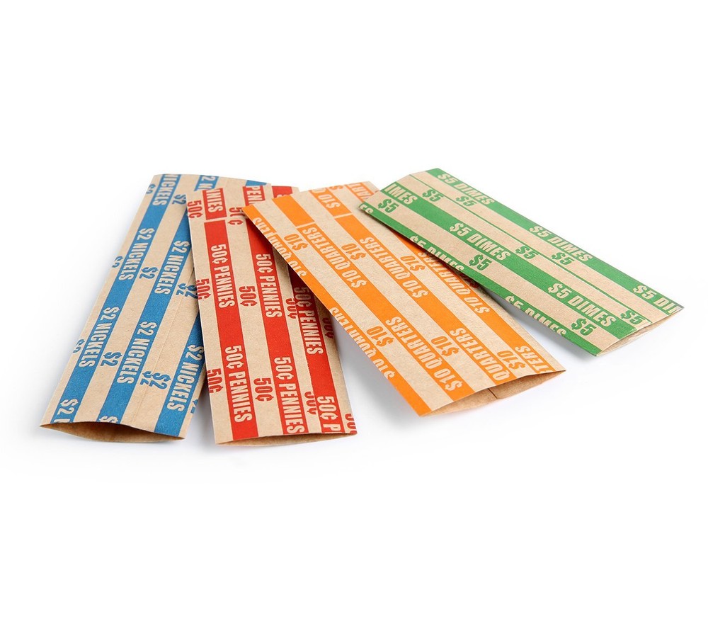 500 Assorted Bundle Flat Striped Coin Wrappers, 125 of Each Assorted