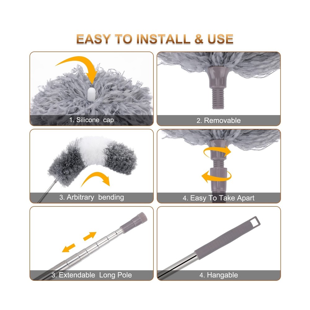 DEEHYO Microfiber Duster, 9PCS Extendable Feather Duster (Stainless Steel) 30...