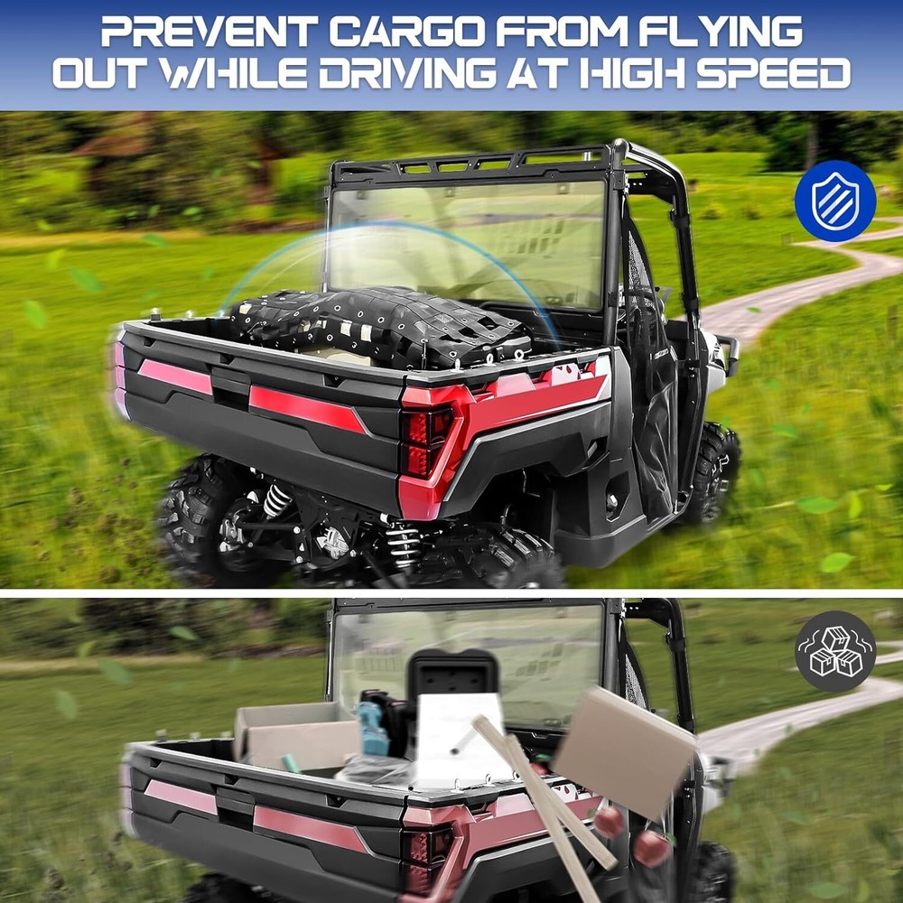 UTV Bed Net Adjustable for Polaris Ranger RZR General Can-am Defender Commander