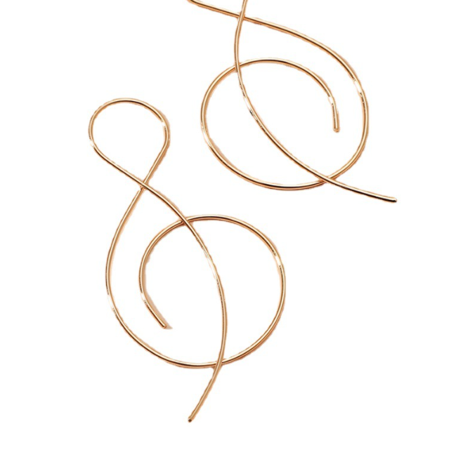 Treble Clef, Music Note Drop Gold Earrings