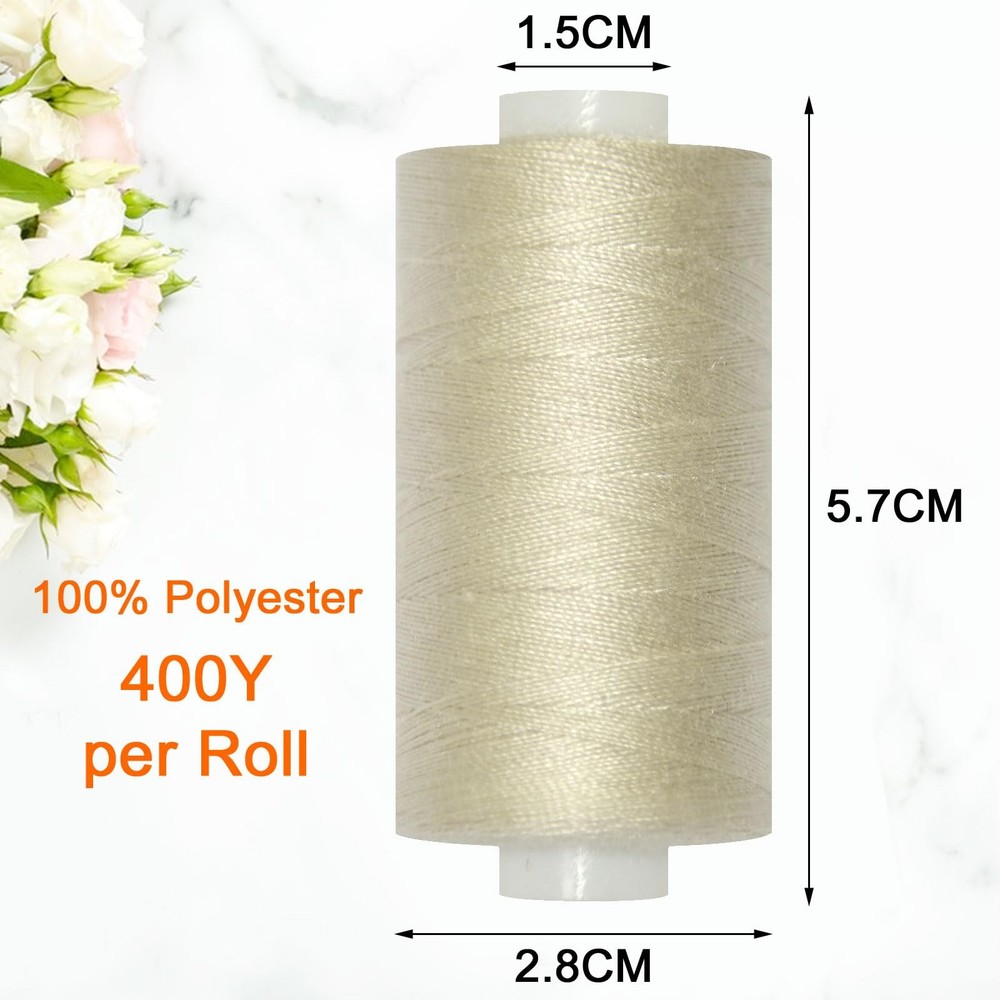 2 Spools All Purpose Sewing Thread Hand Polyester Machine Light Beige Supplies
