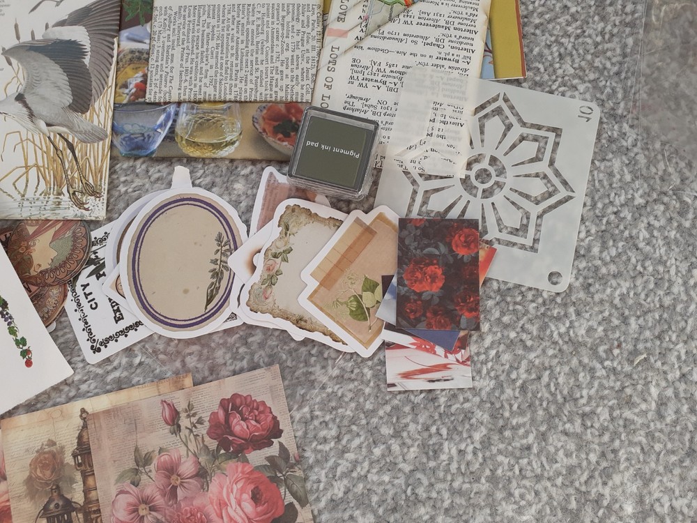 150pc junk journal kit with handmade junk journal, ephemera bundle.