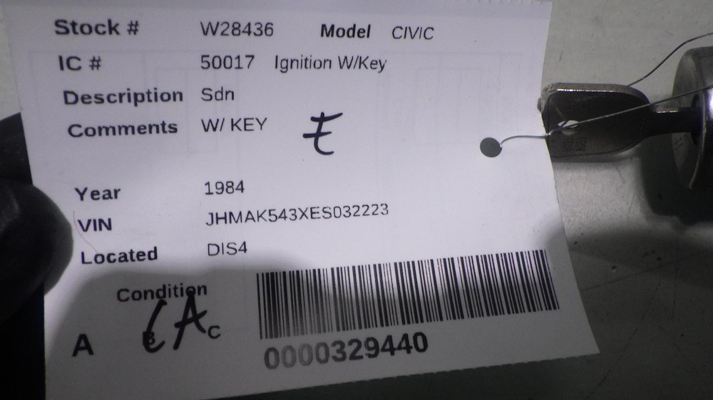 84 HONDA CIVIC Ignition W/Key
