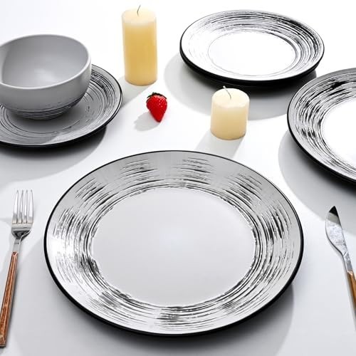 16 Pcs Stoneware Dinnerware Set for 4 - Chip Resistant, Microwave & Dishwasher S