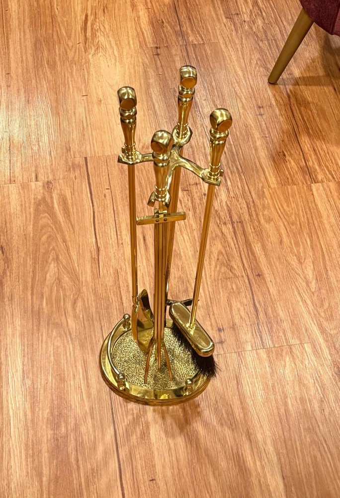 Vintage Regency Style Polished Heavy Solid Brass Fireplace 5 Piece Tool Set 31in