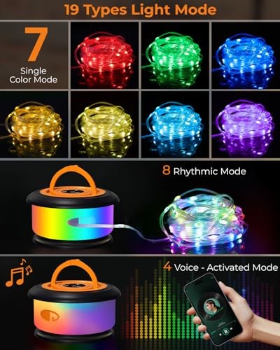 Camping String Lights, Retractable 32.8ft RGB Flash Lamp, 1 Black&Orange